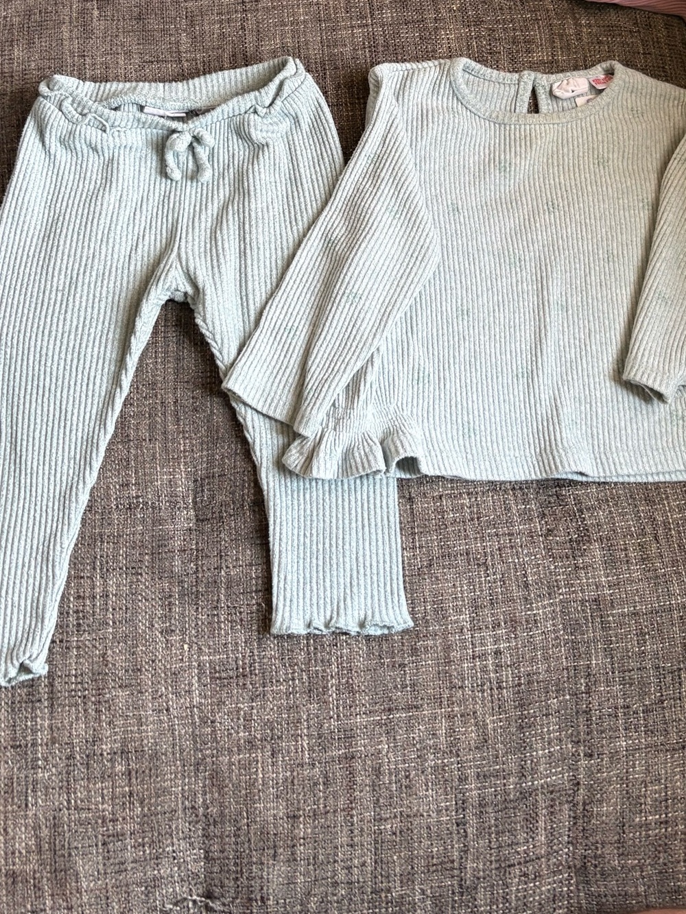Zara Light Blue Green Ribbed Knit Top & Drawstring Leggings Set 12-18M